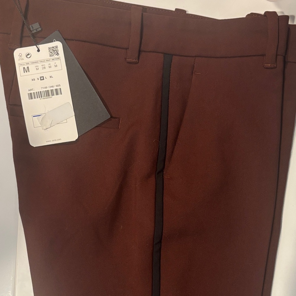 Chic Zara burgundy tailored tux style pants with black stripe M